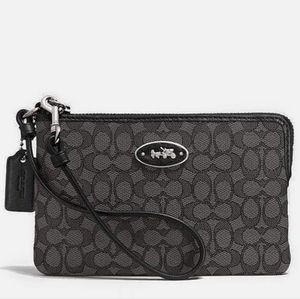 Coach Signature Corner Zip Wristlet Black Smoke/Black #52574